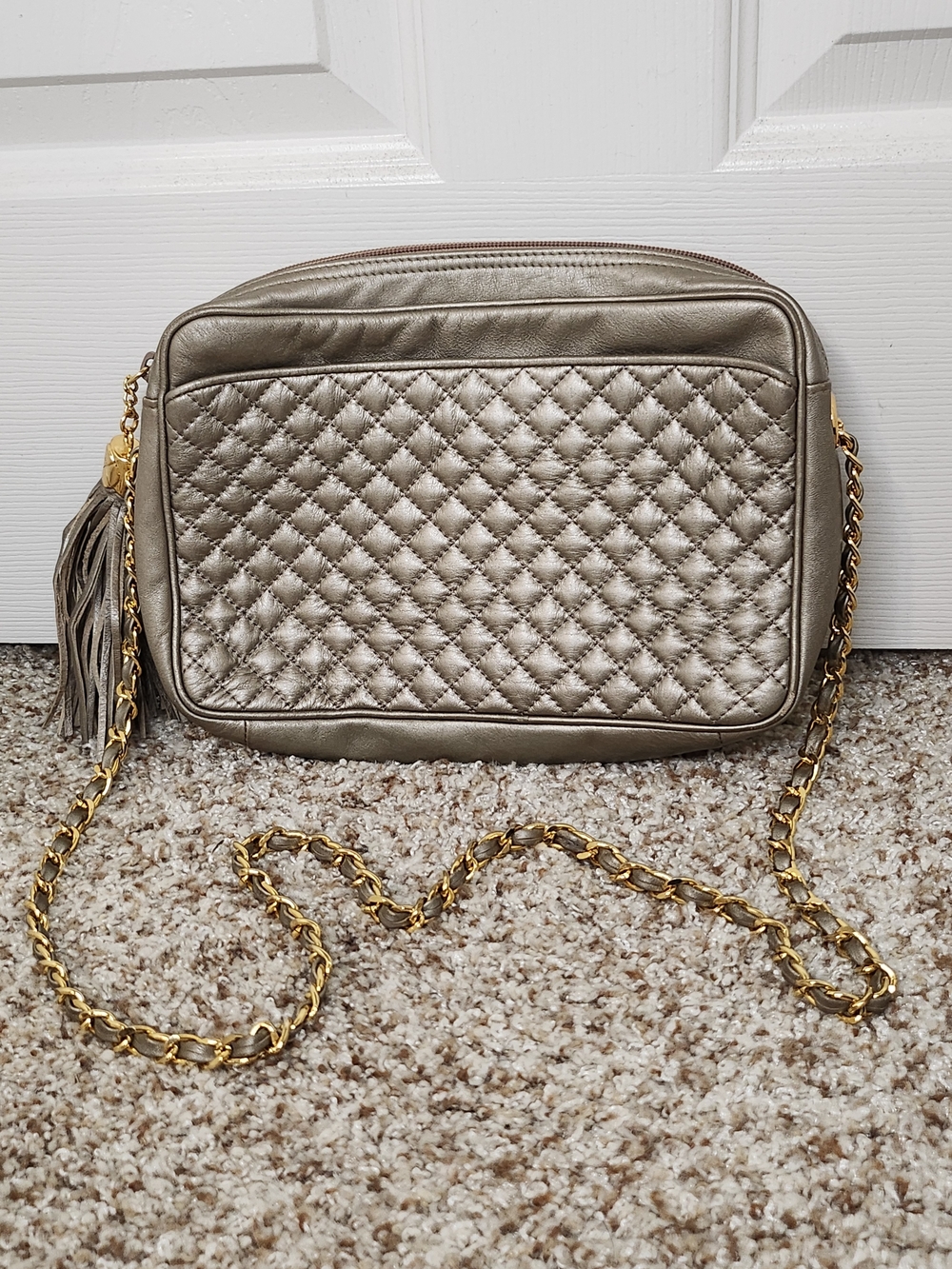 Vintage Ganson Quilted Metallic Crossbody Bag with Tassel